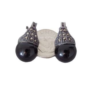 Marcasite and sterling silver pierced earrings